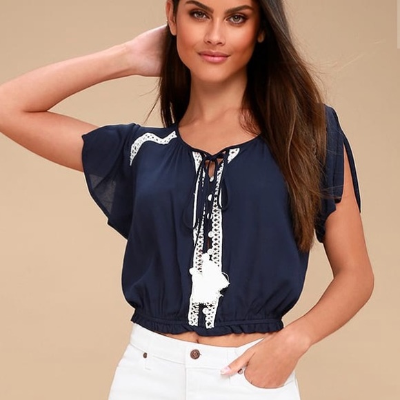 Lulus Tops - 🆕 Navy Blue Top with Crochet Lace